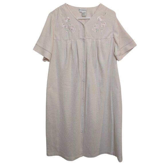 Miss Elaine Women's Embroidered Waffle Knit Robe Medium Light Pink, Snap Closure - Picture 1 of 16